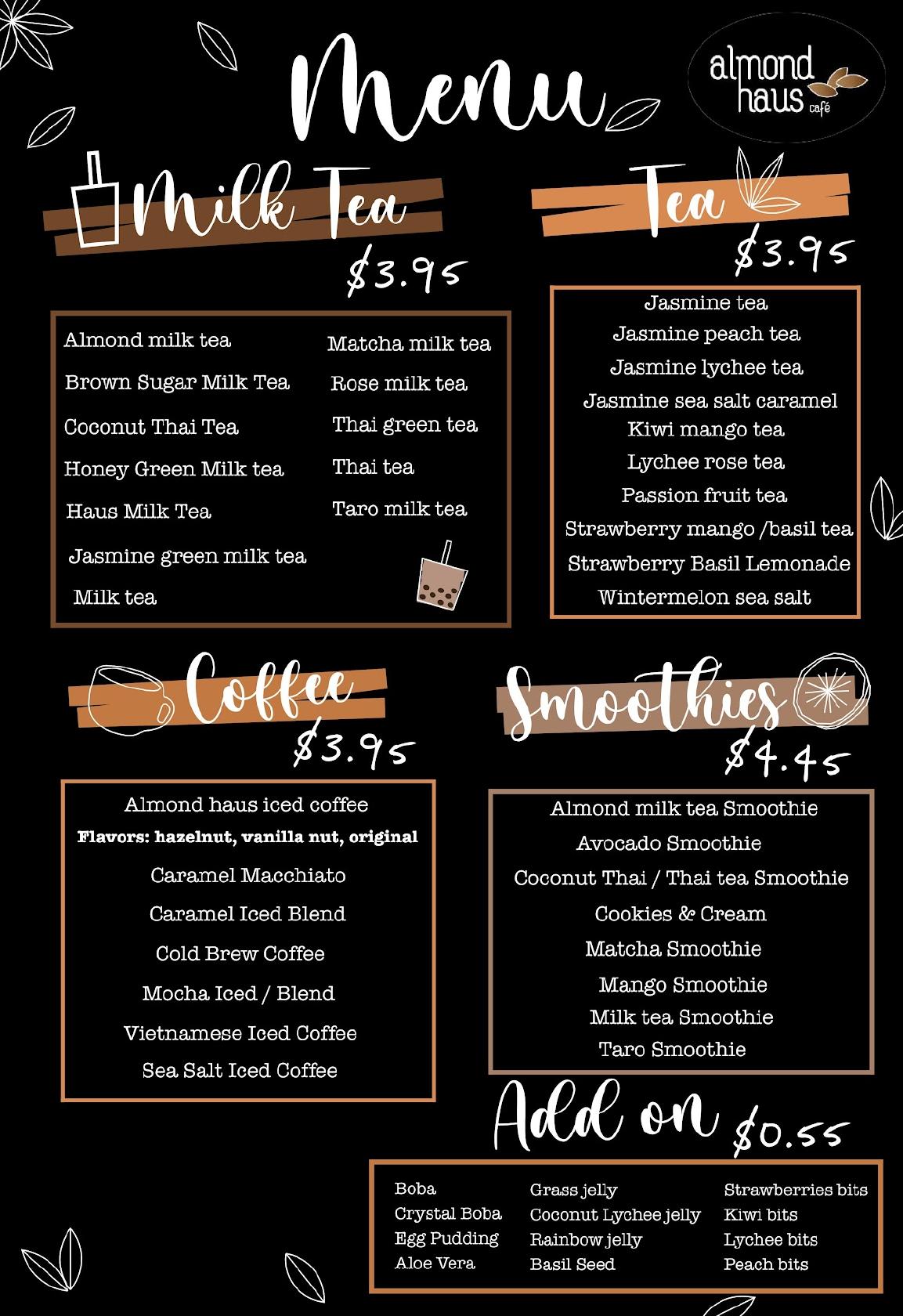 Menu at Almond Haus Cafe, Garden Grove