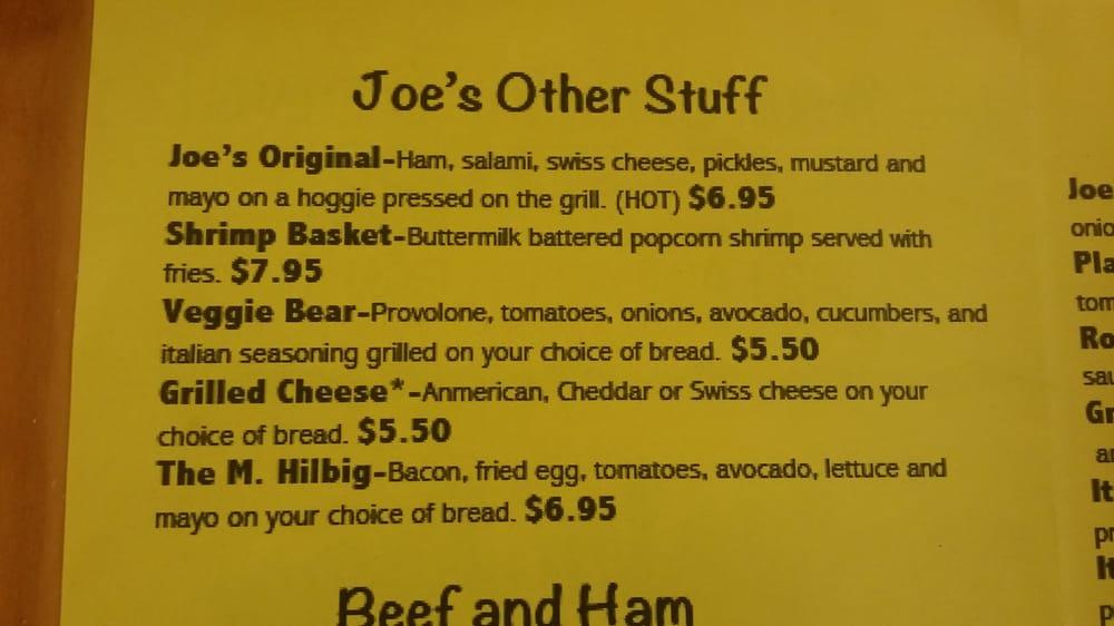 Menu at Buffalo Joes restaurant, La Vernia