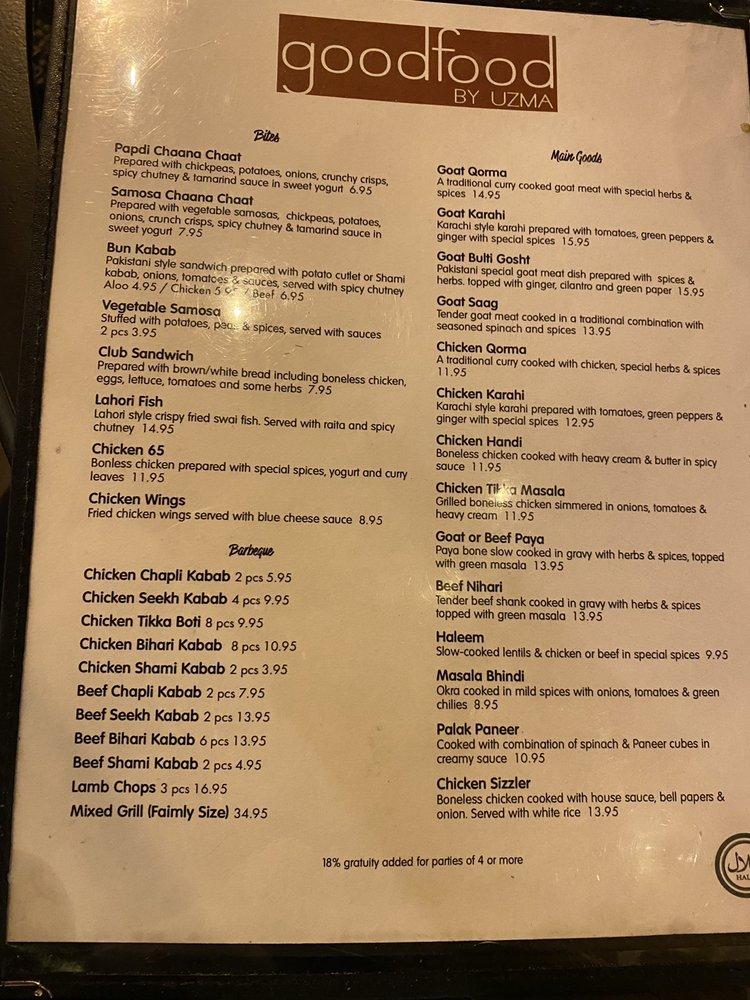 Menu at Good Food By Uzma restaurant, North Brunswick Township