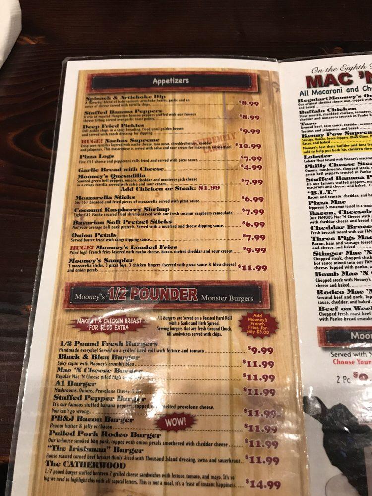 Menu at Mooney's Sports Bar & Grill, Corning