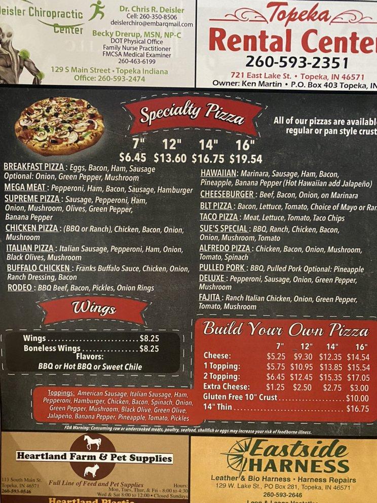 Menu at Topeka Pizza pizzeria, Topeka