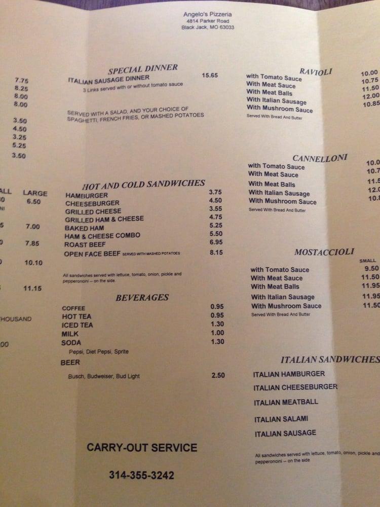 Menu at Angelo's Pizzeria, Black Jack