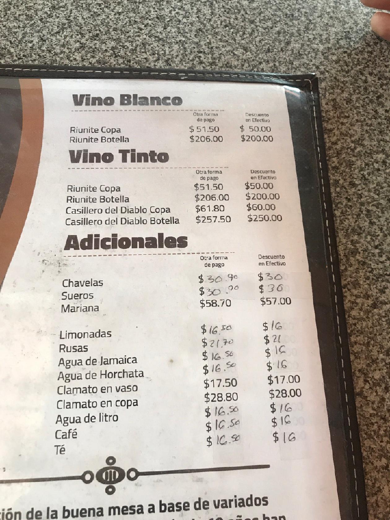 Carta del restaurante Mariscos Valle, Valle del Guadalupe, Carretera  Federal Guadalajara-Lagos km 