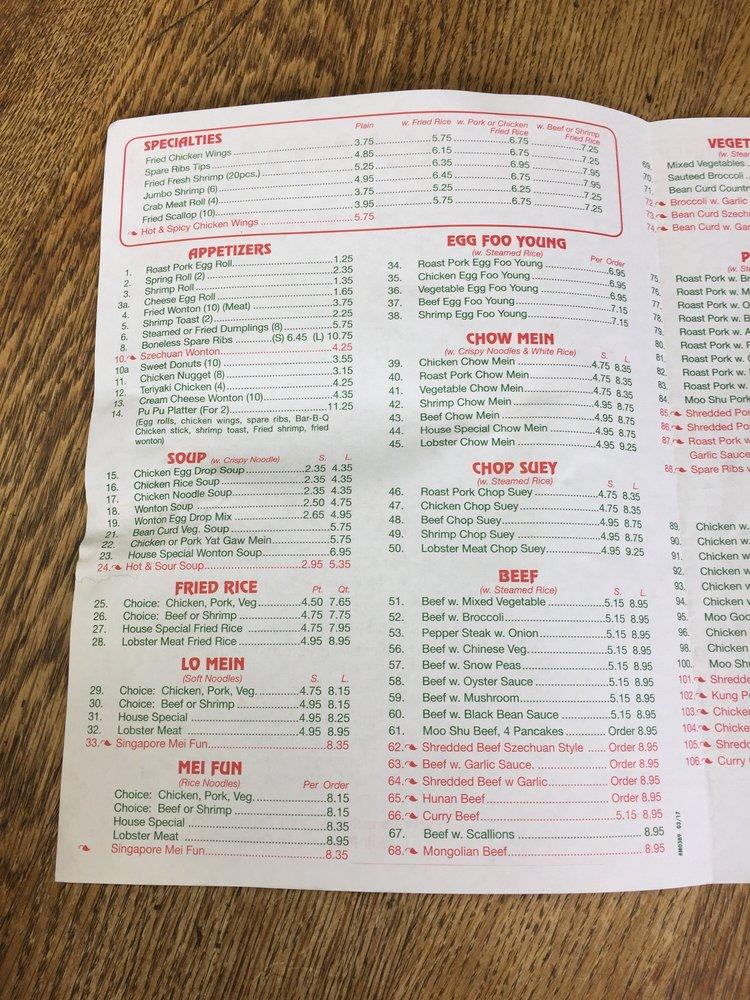 Menu at Mandarin Wok restaurant, Munford