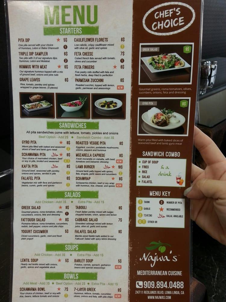 Menu at Najwa's Mediterranean Cuisine (Currently moving to Angelo's