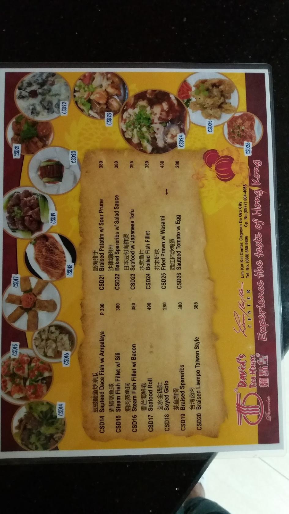 Menu at Davids Tea House Restaurant (Limketkai Luxe Hote, Cagayan De Oro), Cagayan de Oro