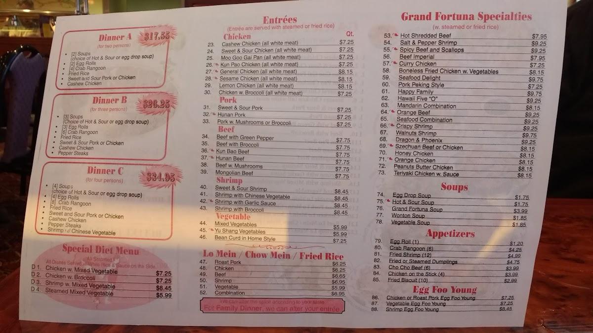 Menu at Grand Fortuna restaurant, Harrison