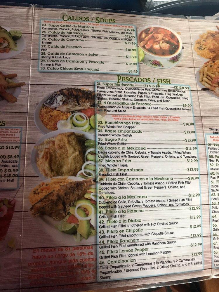 Menu at Mariscos La Reyna restaurant, Grand Prairie, 730 W Main St