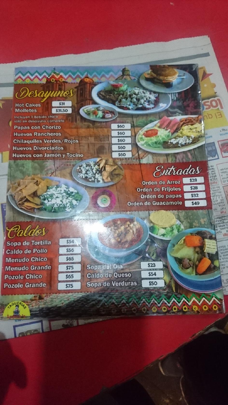 Menu at TAQUERIAS LUPITA'S restaurant, Nogales