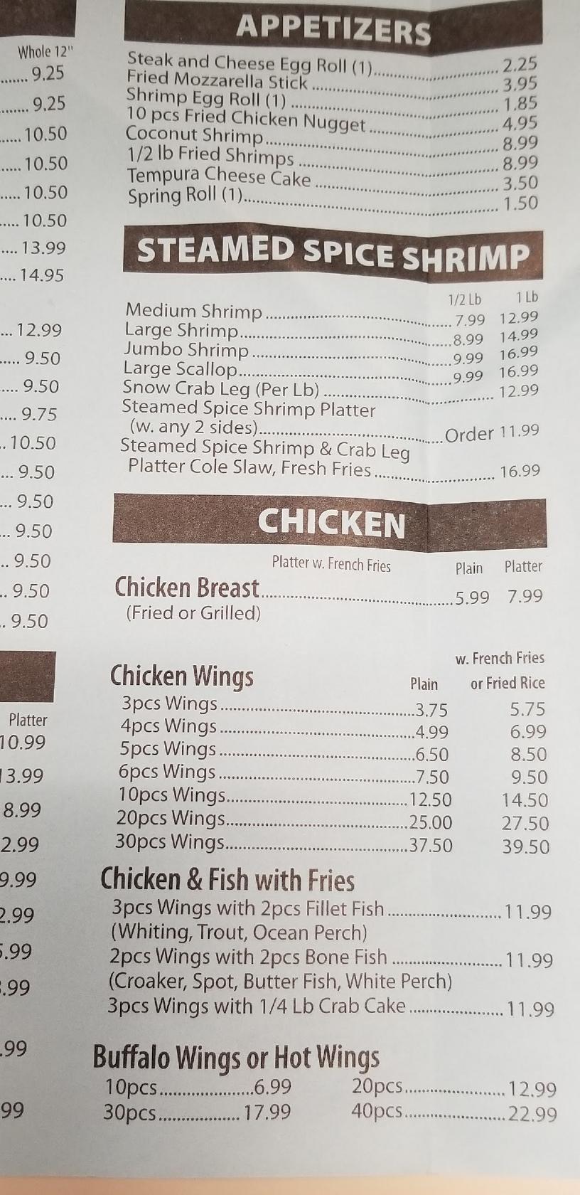 Menu at Kasco's Seafood & Subs Crab House restaurant, Oxon Hill