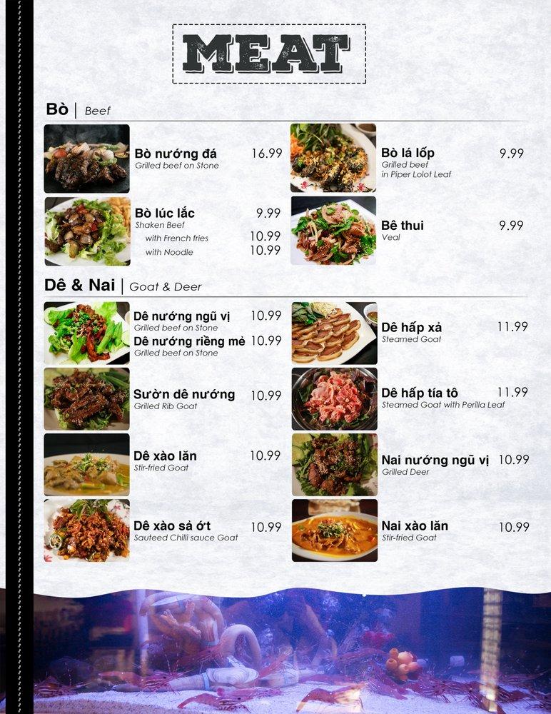 Menu at Tràm Chim Live King Crab restaurant, Westminster, Beach Blvd A