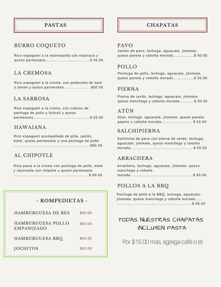 Menu at La Madriguera del Conejo pub & bar, Mexico City