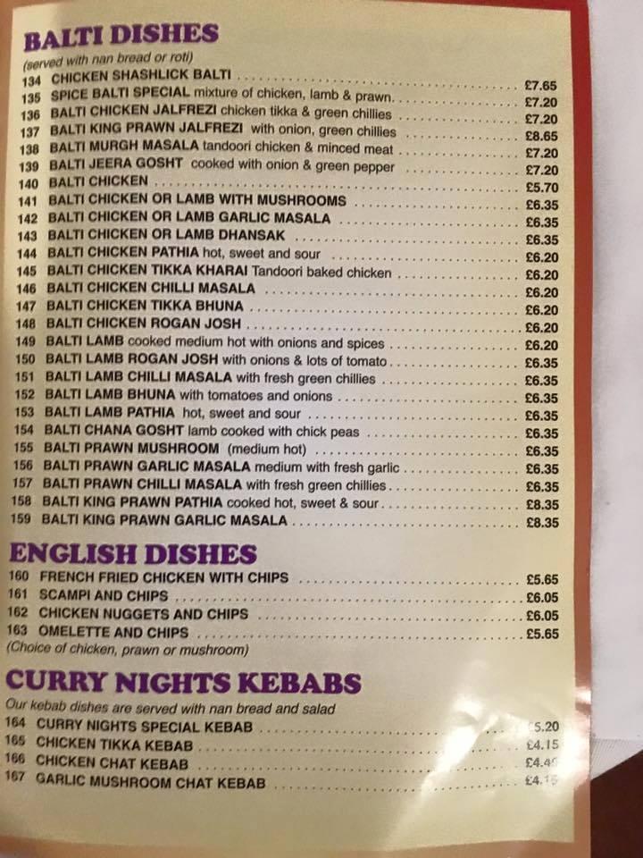 Menu at Curry House restaurant, Ystalyfera