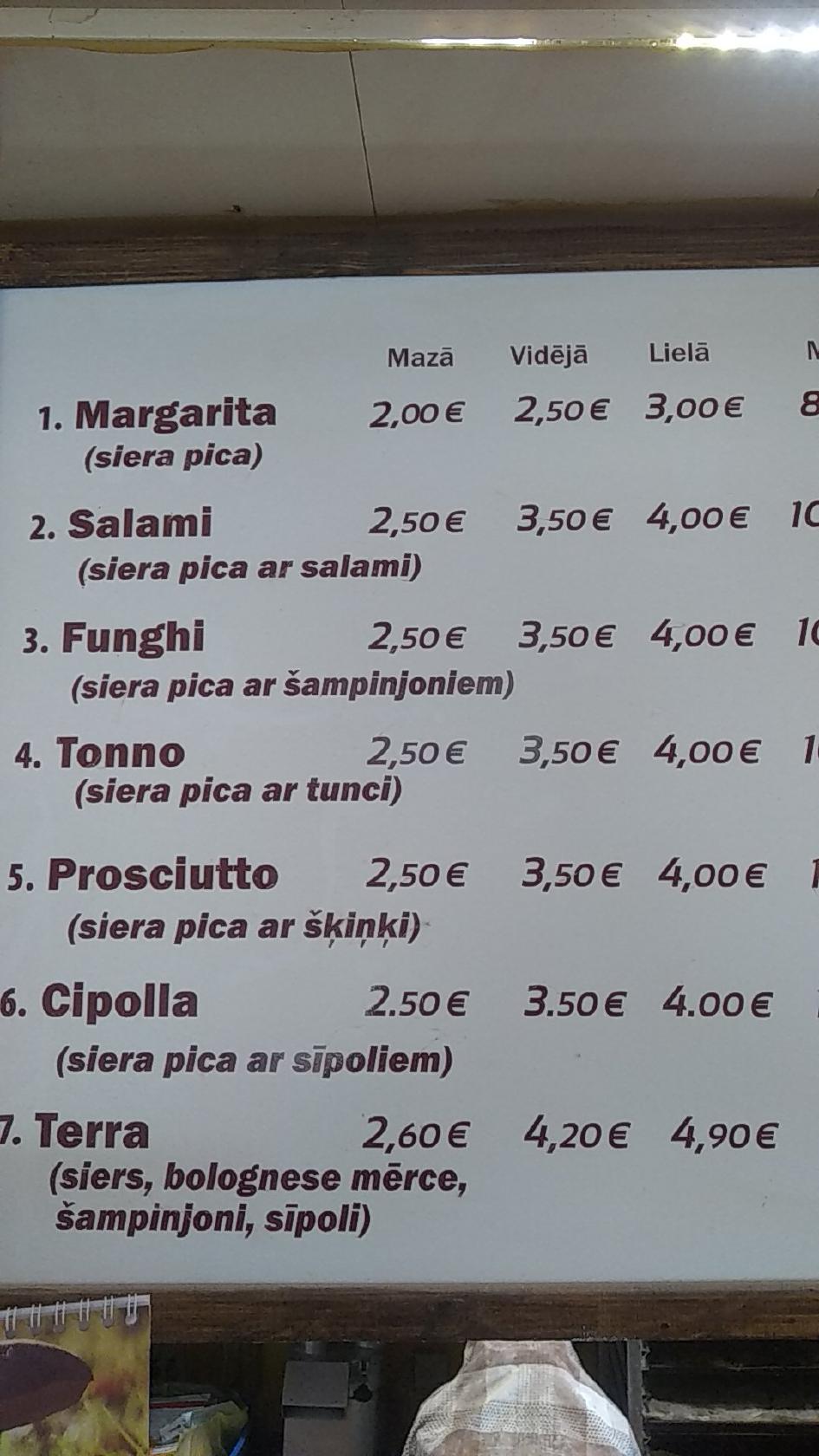 Menu at Pizza Mania pizzeria, Iecava