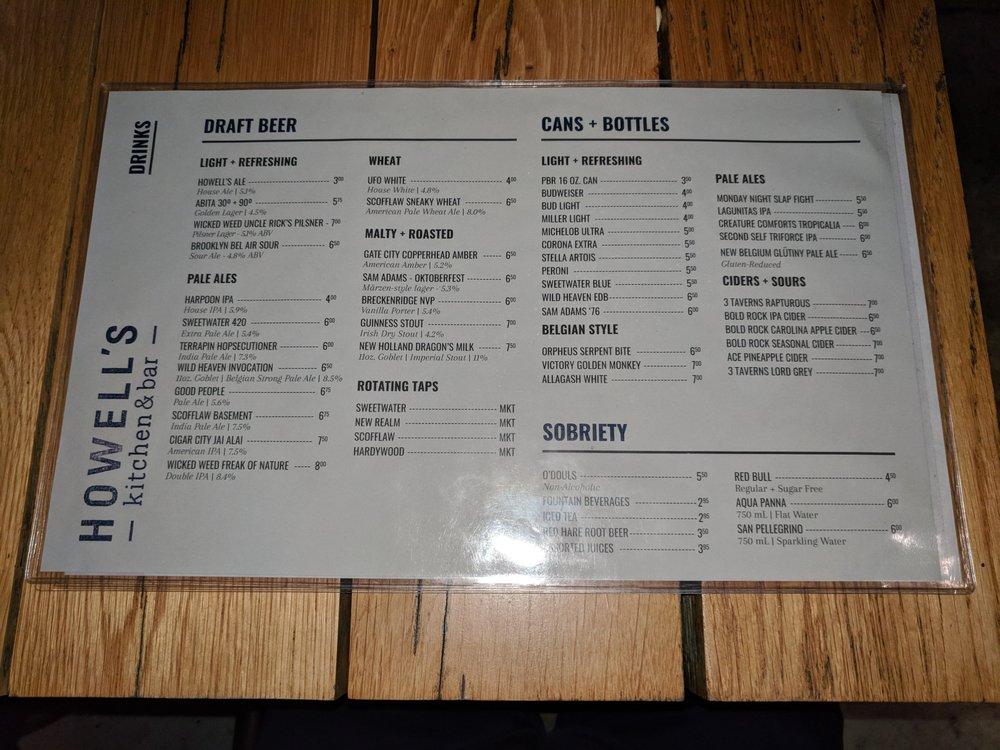 howell's kitchen and bar menu