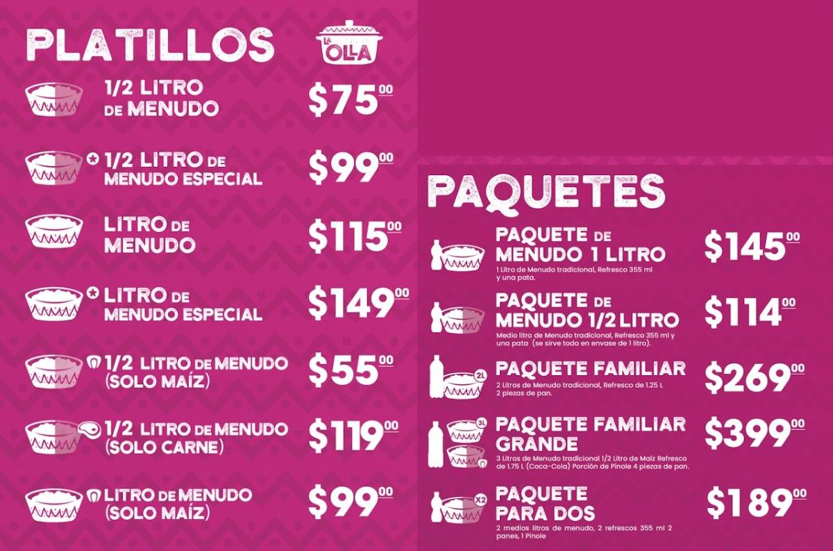 Carta del restaurante La Olla Santa Rita, Chihuahua