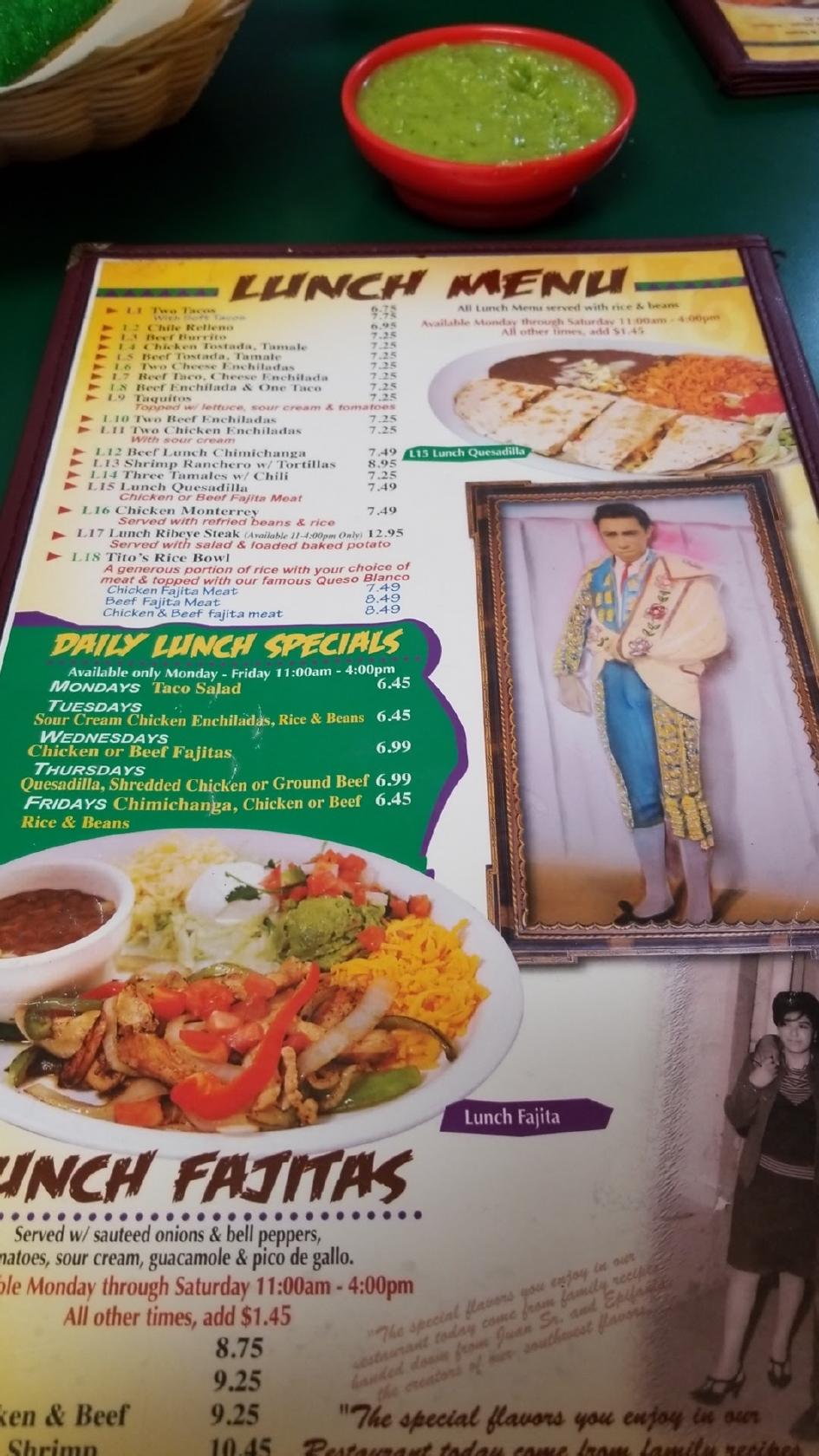 Menu at Amigo Juan restaurant, Atlanta, 601 US-59