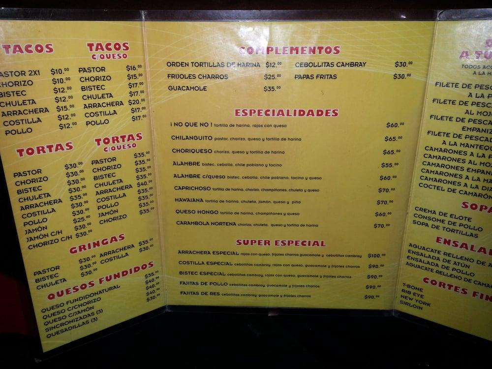 Menu at El Poblano restaurant, Cancún, Tulipanes 32