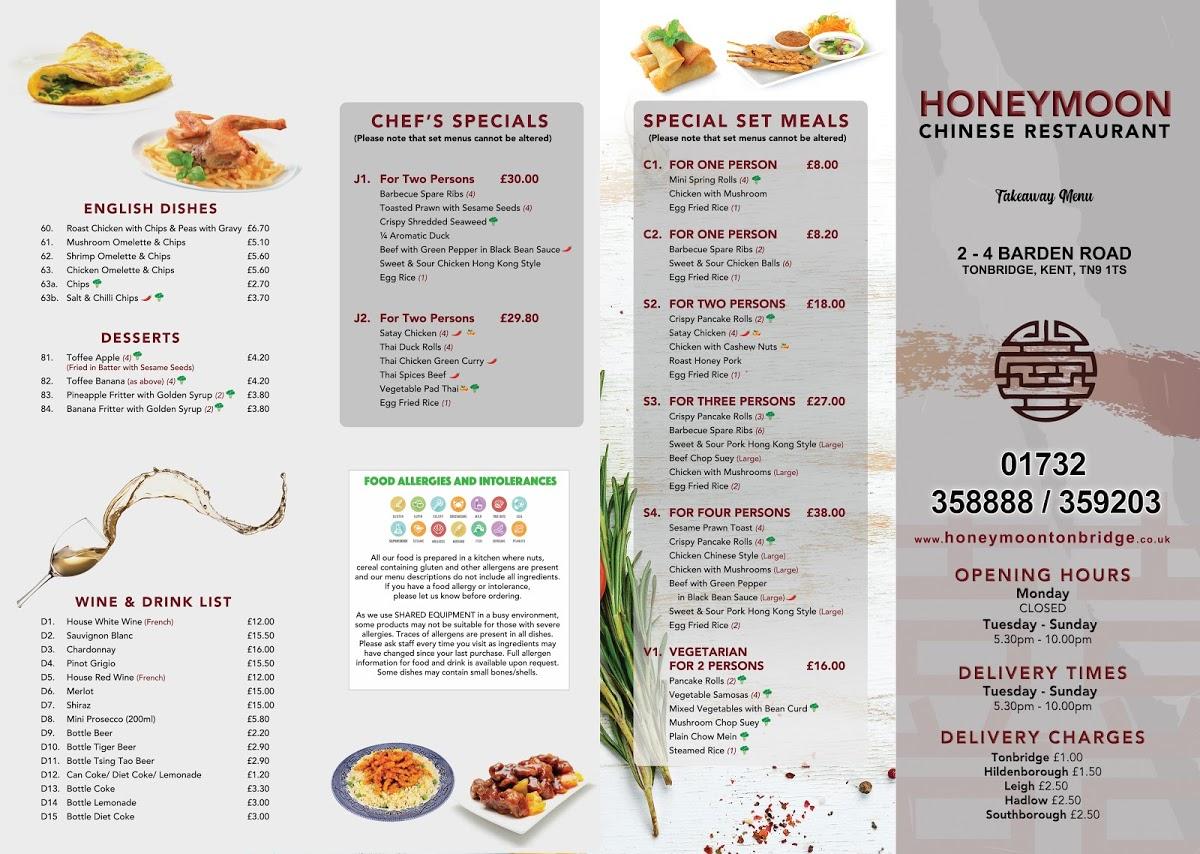 Menu at Honeymoon Chinese Restaurant Tonbridge, Tonbridge