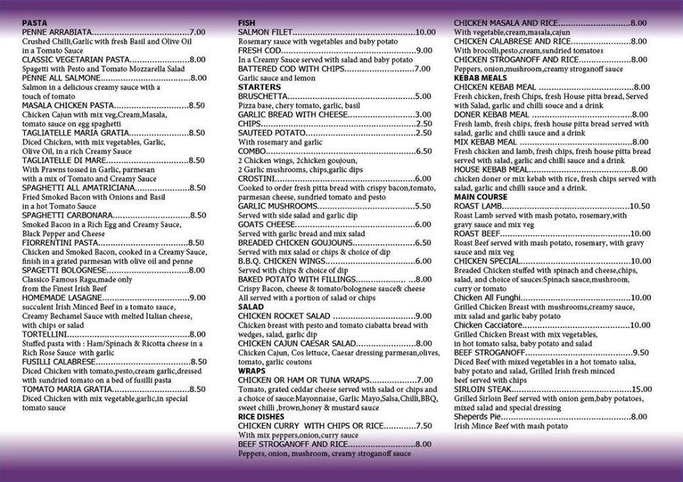 Carta del restaurante CLASSICO PIZZA & PASTA, Galway