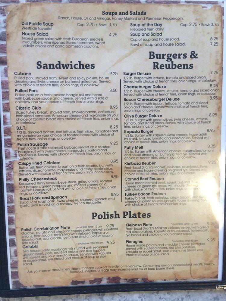 Menu at Westsider Cafe, Grand Rapids