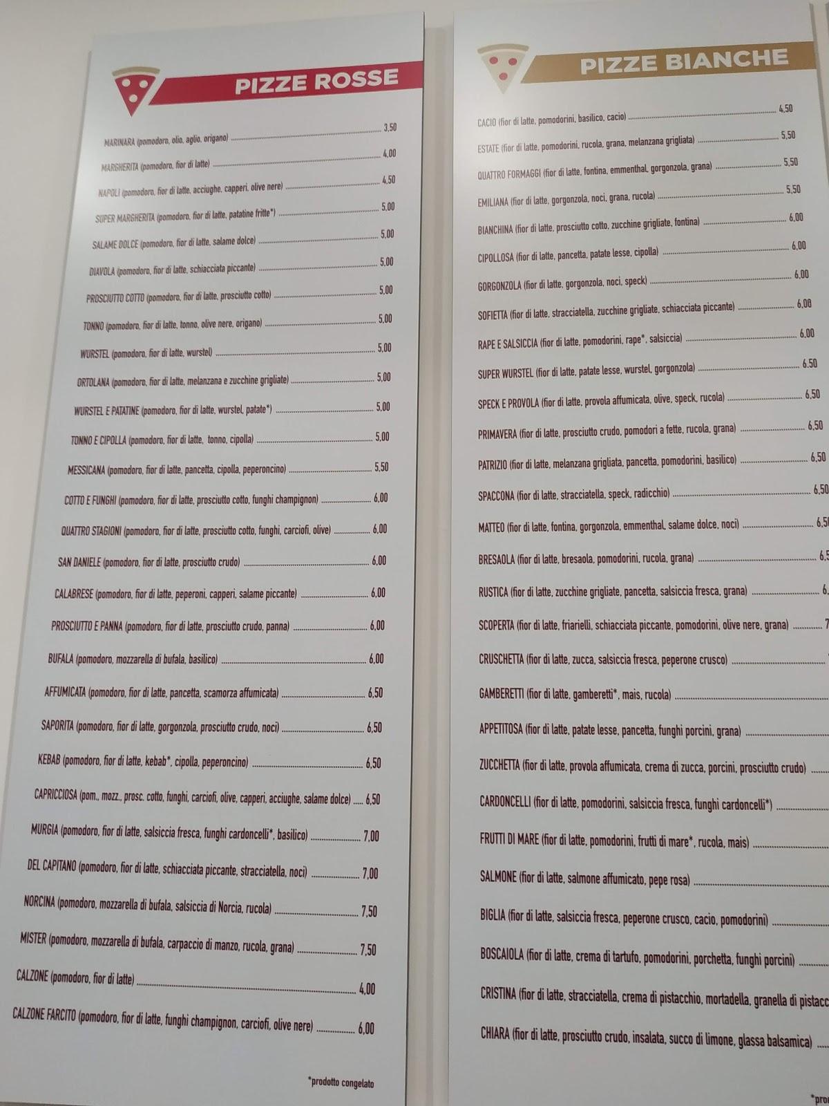 Menu da Capitan Piada ristorante, Matera