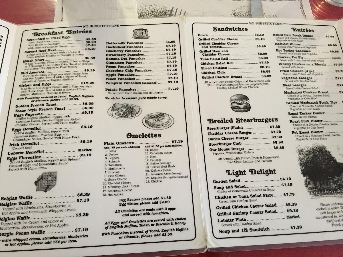 Menu at Village Pancake House restaurant, Rowley