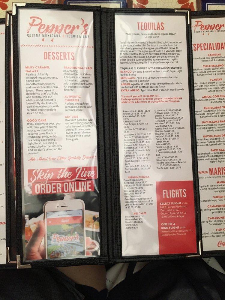 Menu at Pepper's Cocina Mexicana & Tequila Bar, Fernandina Beach