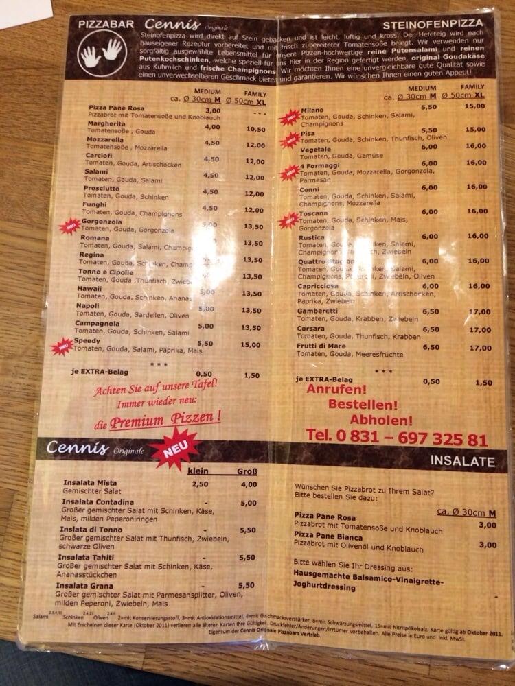 Speisekarte von Cennis Pizzamanufaktur Kempten, Kempten (Allgäu)