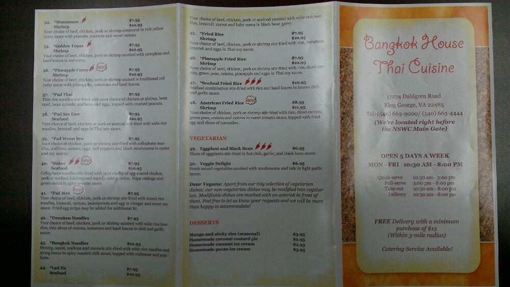 Menu at Dahlgren Thai Food restaurant, Dahlgren