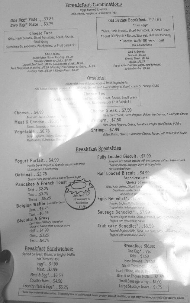 Menu at Old Bridge Diner restaurant, Oak Island
