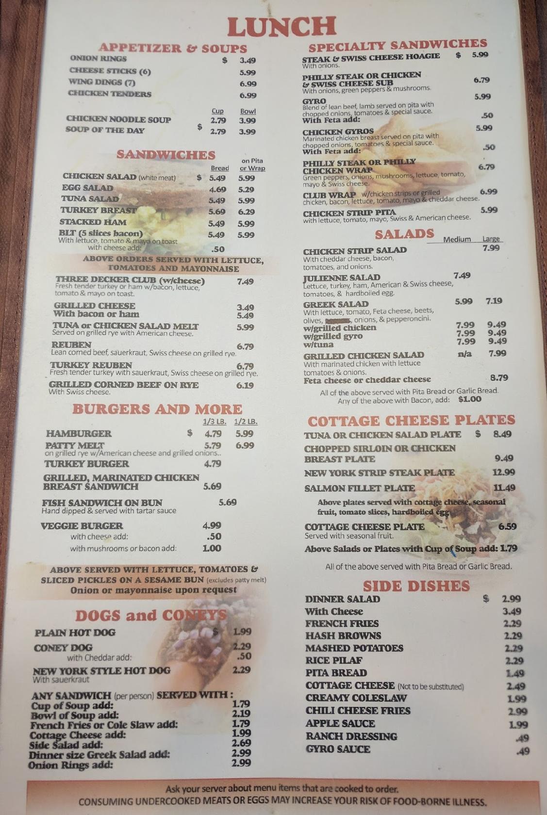 Menu at Saline Inn restaurant, Saline