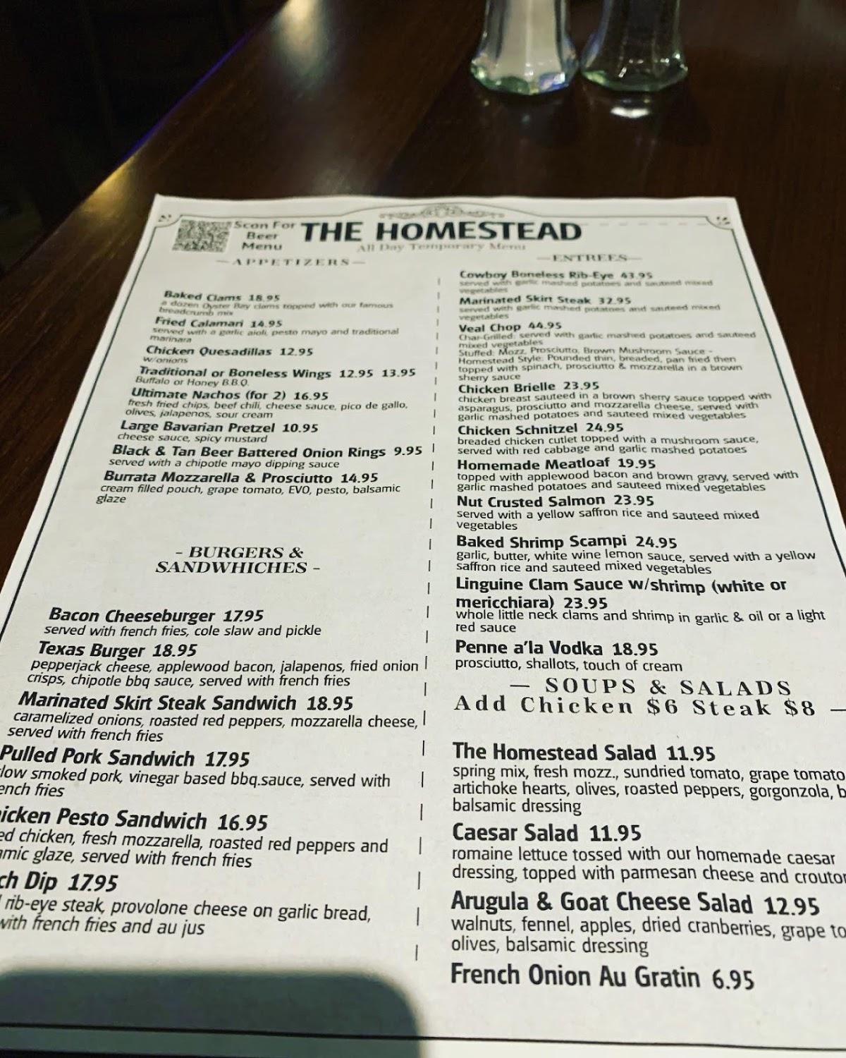 Menu at The Homestead restaurant, Farmingdale