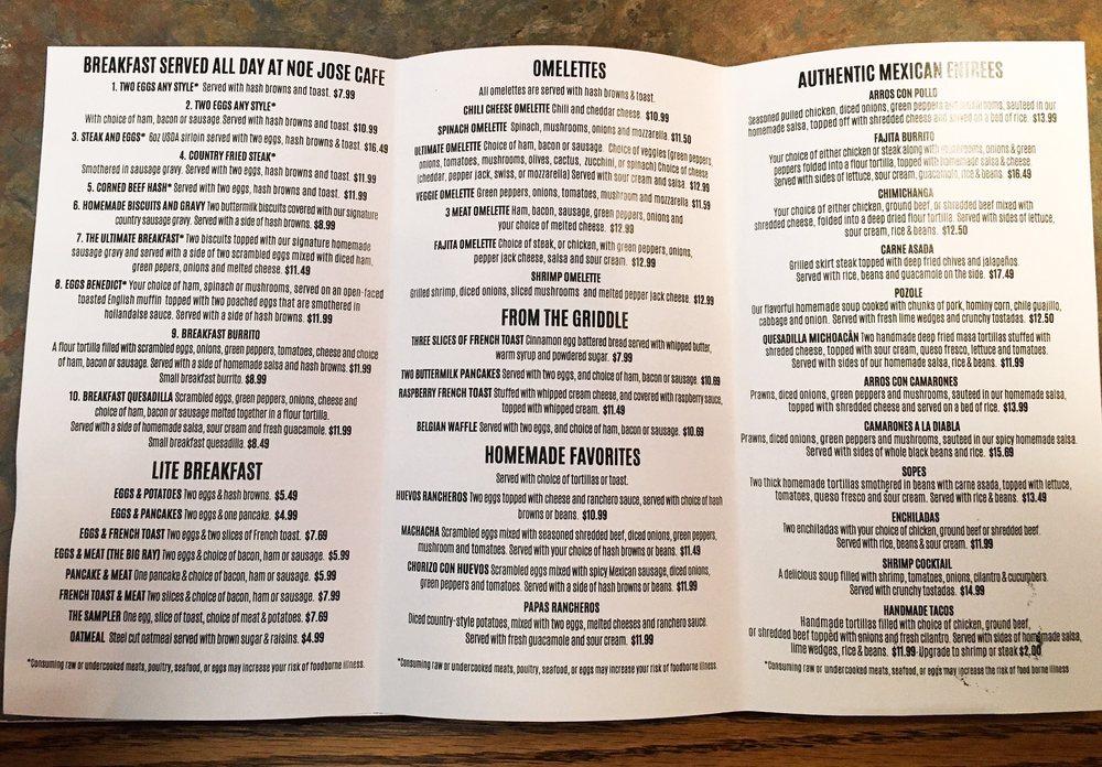 Menu at Noe Jose Cafe Family Restaurant, Oak Harbor