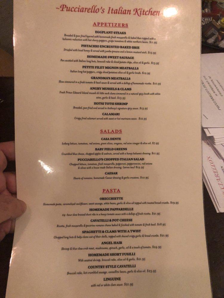 Menu at Pucciarello's Italian Kitchen restaurant, East Hanover