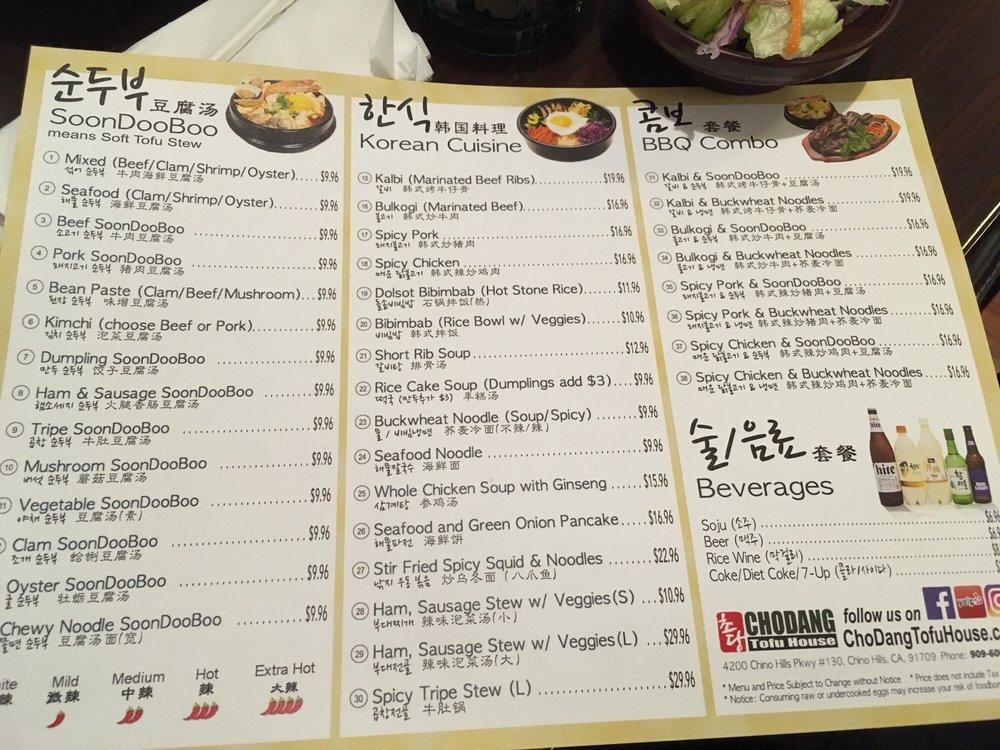 Carta de barbacoa Chodang Tofu House, Chino Hills