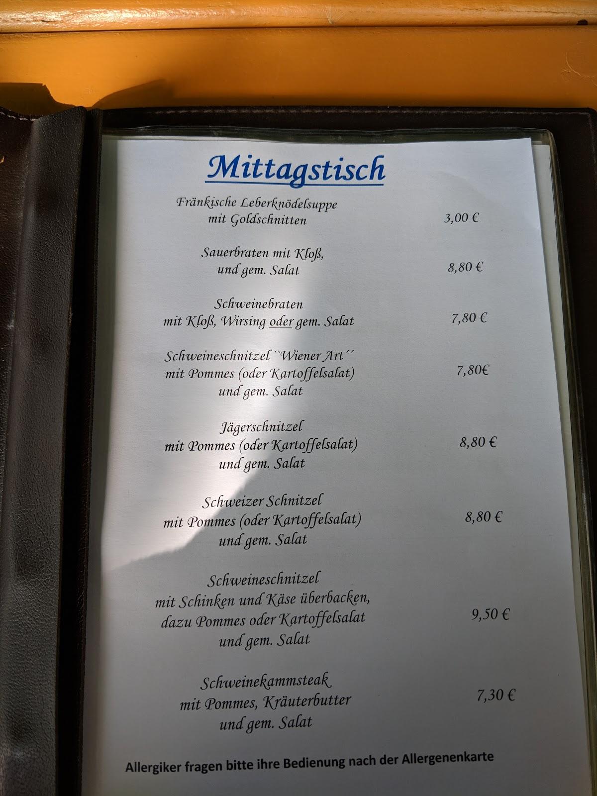 Speisekarte Von Gasthaus Zur Eisenbahn Restaurant Wiesenthau