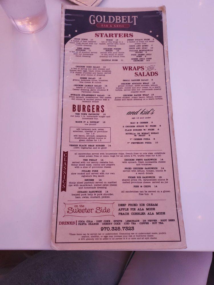 Carta de Gold Belt Bar & Grill, Ouray