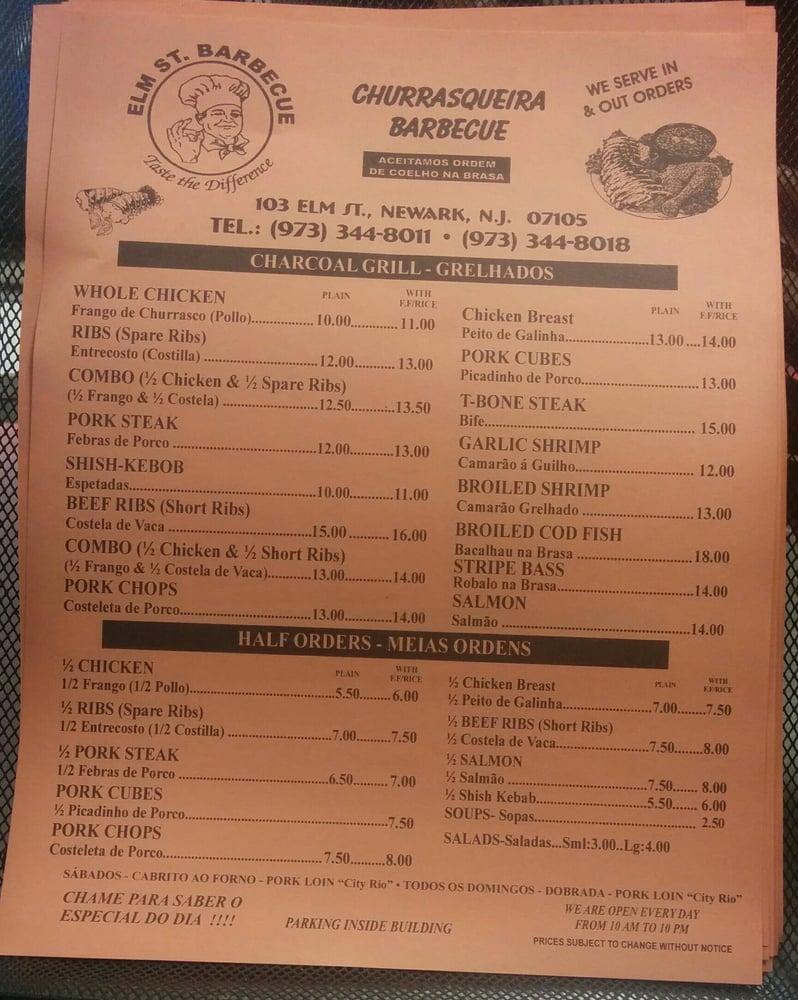 Menu at Elm Street Barbecue, Newark