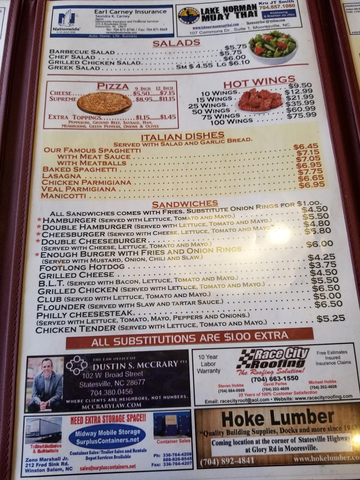 Menu at Greg's Famous Barbeque, Statesville