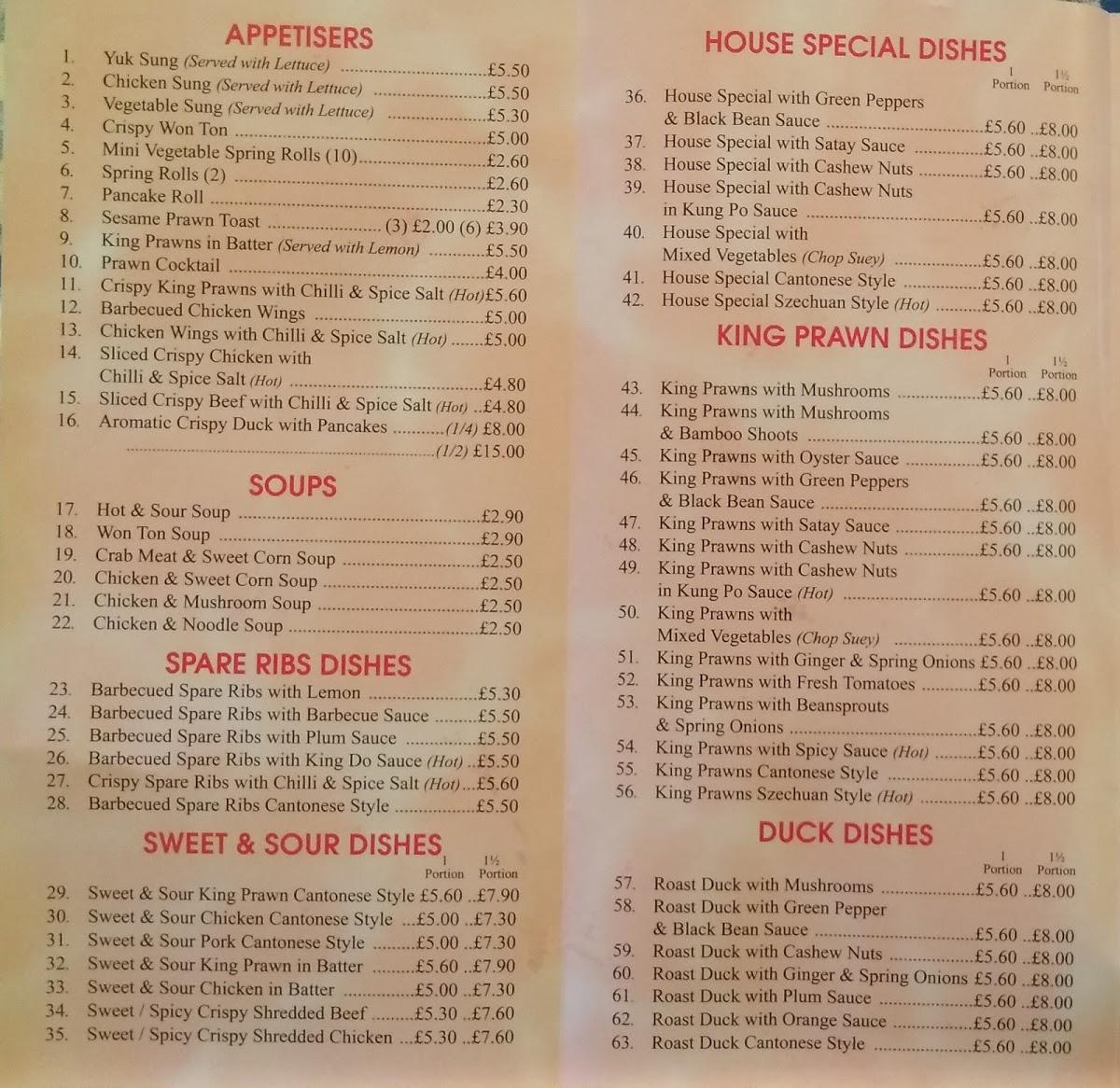 Menu at Bamboo Garden Chinese Takeaway fast food, Birmingham