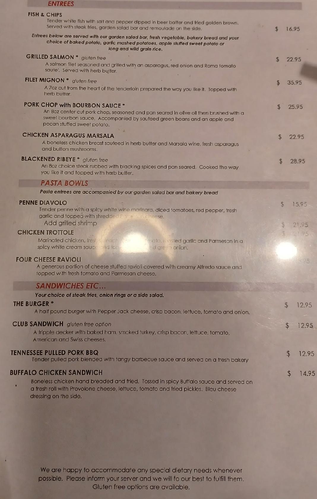 Menu at Cooper's Restaurant, Alcoa