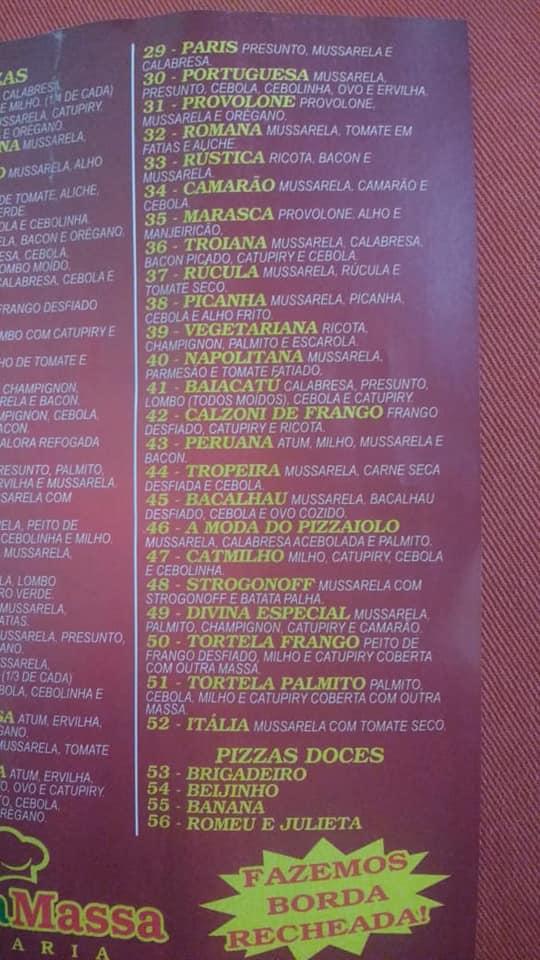 Divina Massa Pompéia SP cardápio