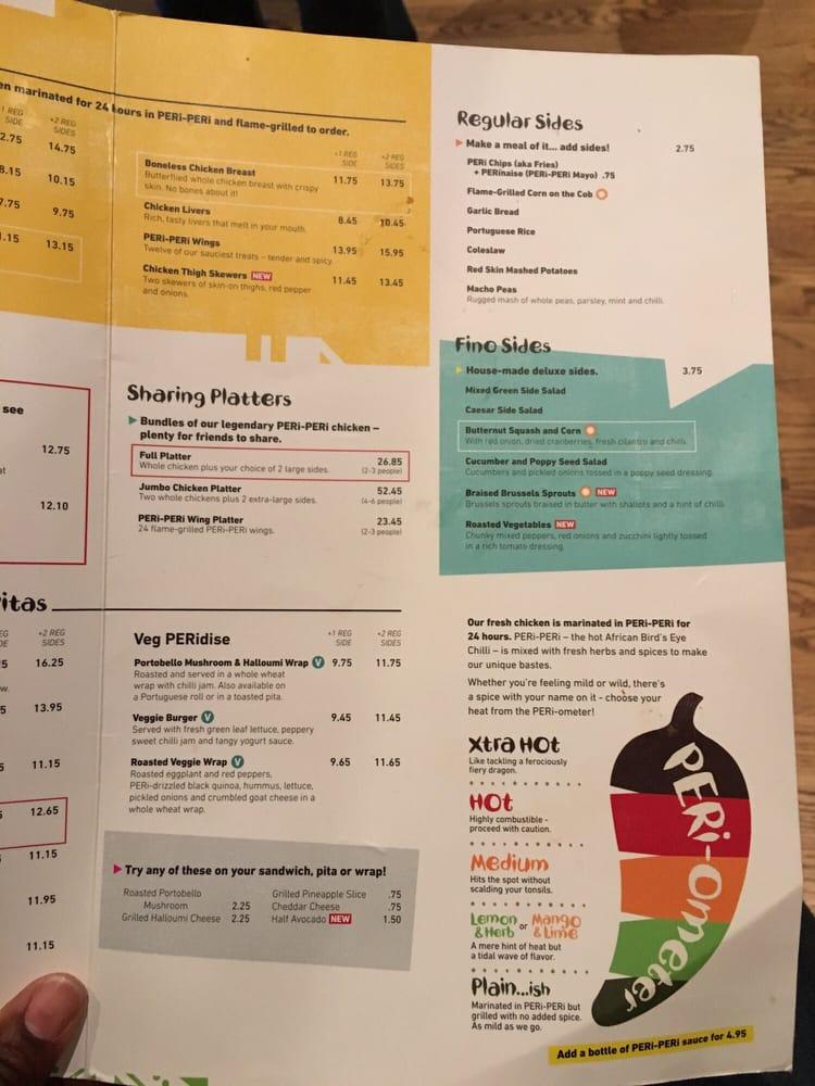 Menu at Nando's PERi-PERi restaurant, Naperville