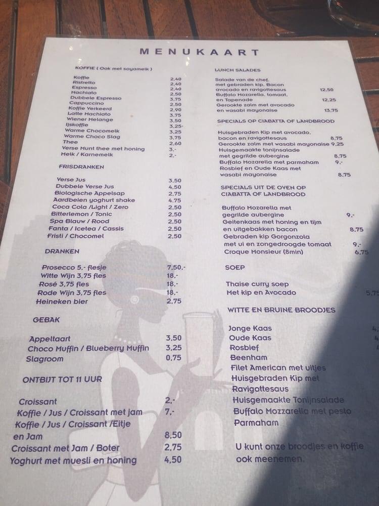 Menu at Biscuit, Amsterdam