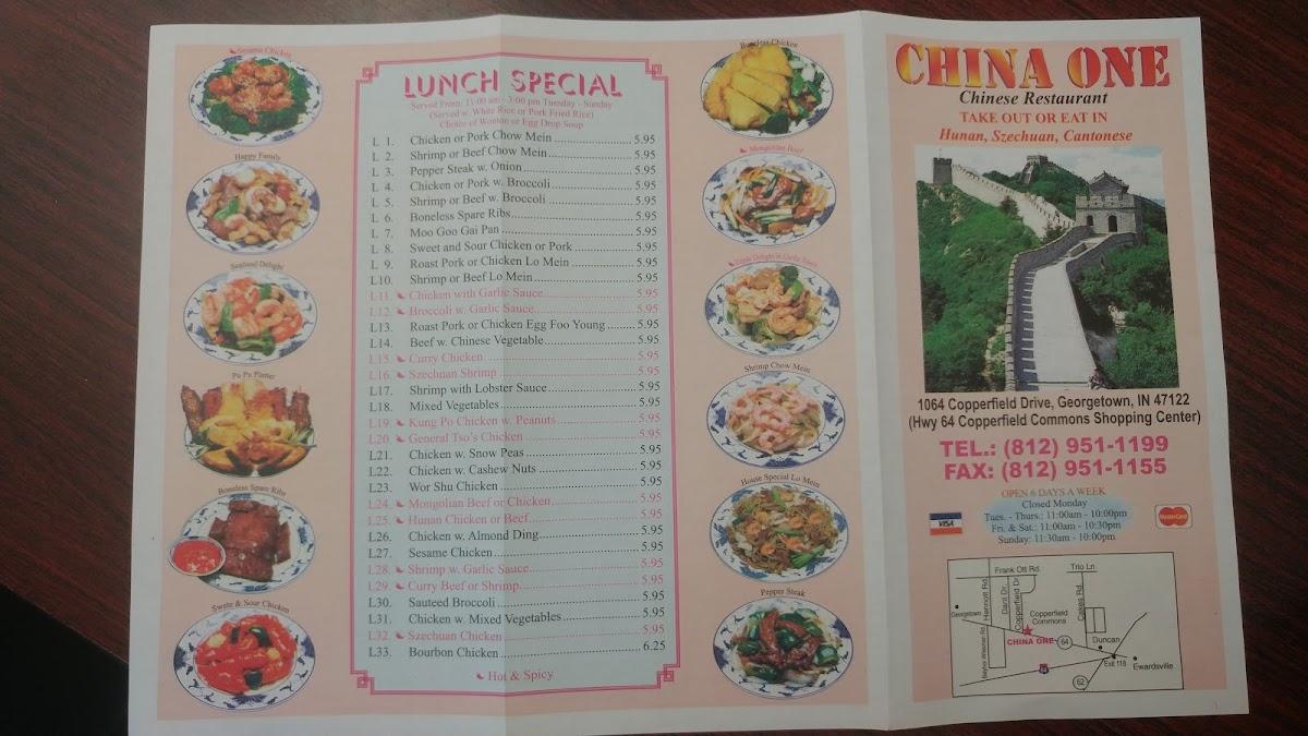 Menu at China One restaurant, Georgetown