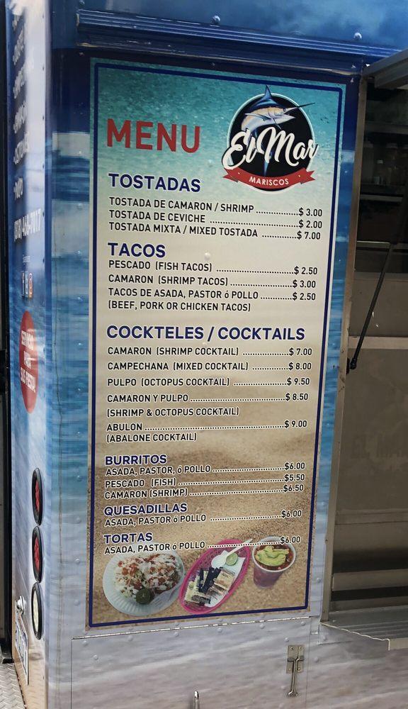 Menu at El mar mariscos restaurant, Los Angeles