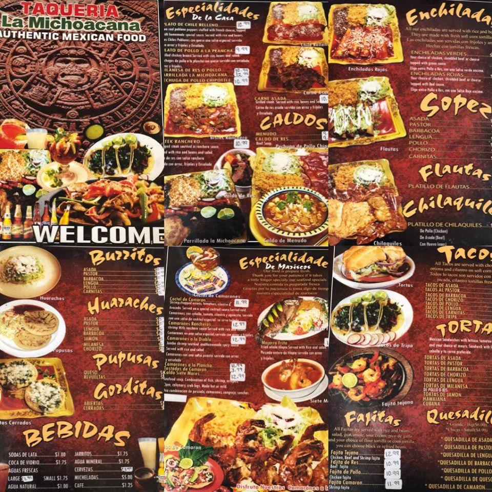 Menu at Taqueria La Michoacana restaurant, Sanford