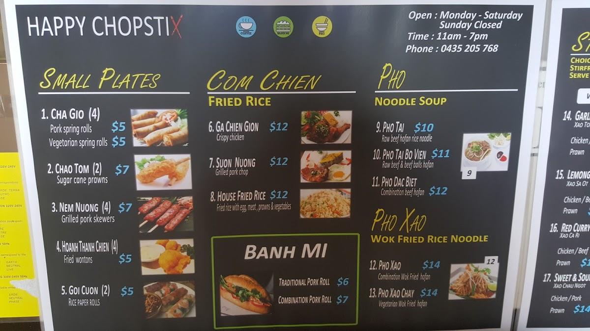 Menu at Happy Chopstix Vietnamese Cafe, Hamilton Hill