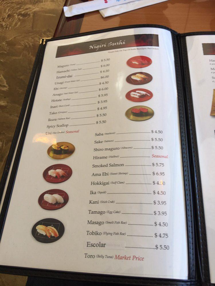 Menu at Harumi Sushi restaurant, Round Hill Village